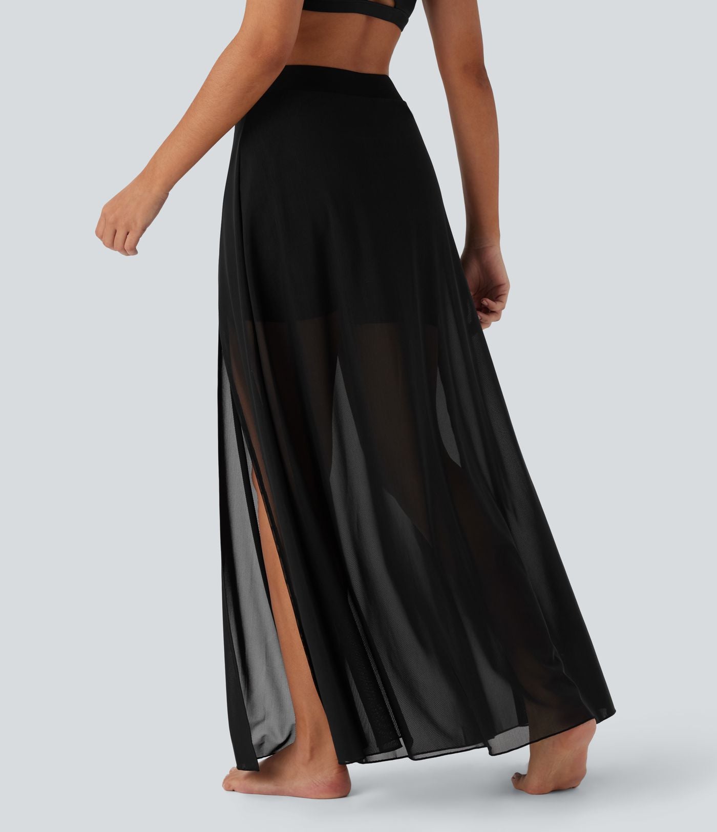 Jupe maxi fluide de danse 2-en-1 à taille mi-haute, fente et poches latérales