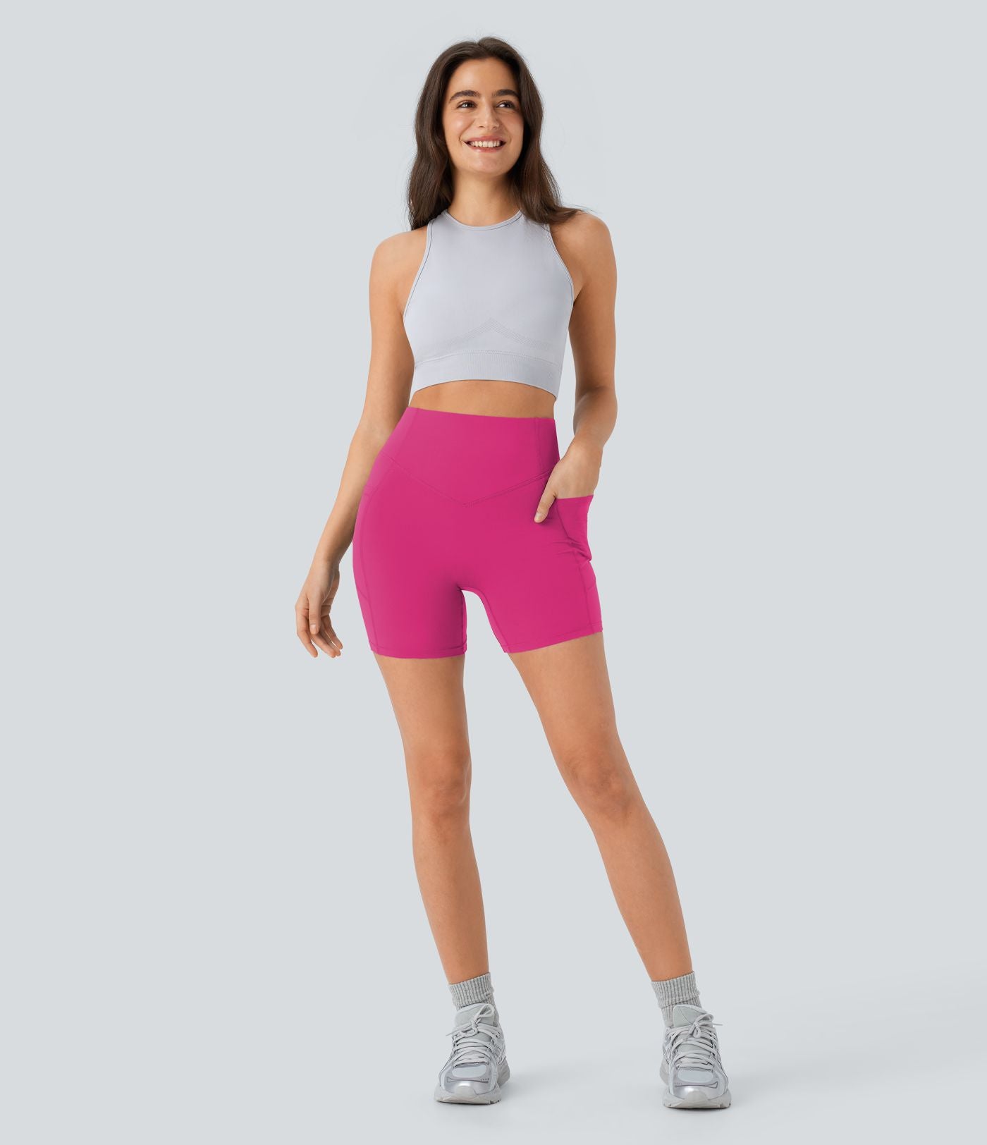 Short cycliste 12,5 cm d'entraînement gainant galbant taille haute avec effet scrunch et poches Halara UltraSculpt™