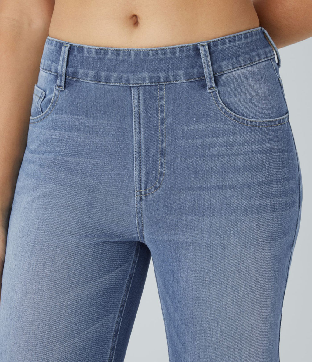 Halara Flex™ Jeans bootcut Casual Taille Haute Multiples Poches Lavés Élastiques et Tricotés Coupe