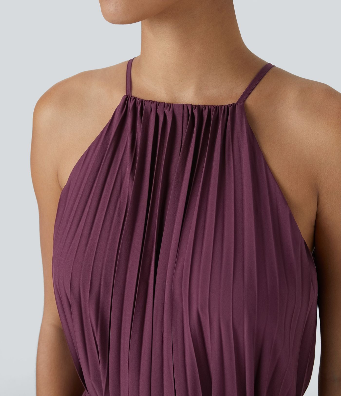 Breezeful™ Robe Décontractée Midi sans Manches Dos Nu avec Nœud à l'Arrière Plissée Ceinturée à Séchage Rapide