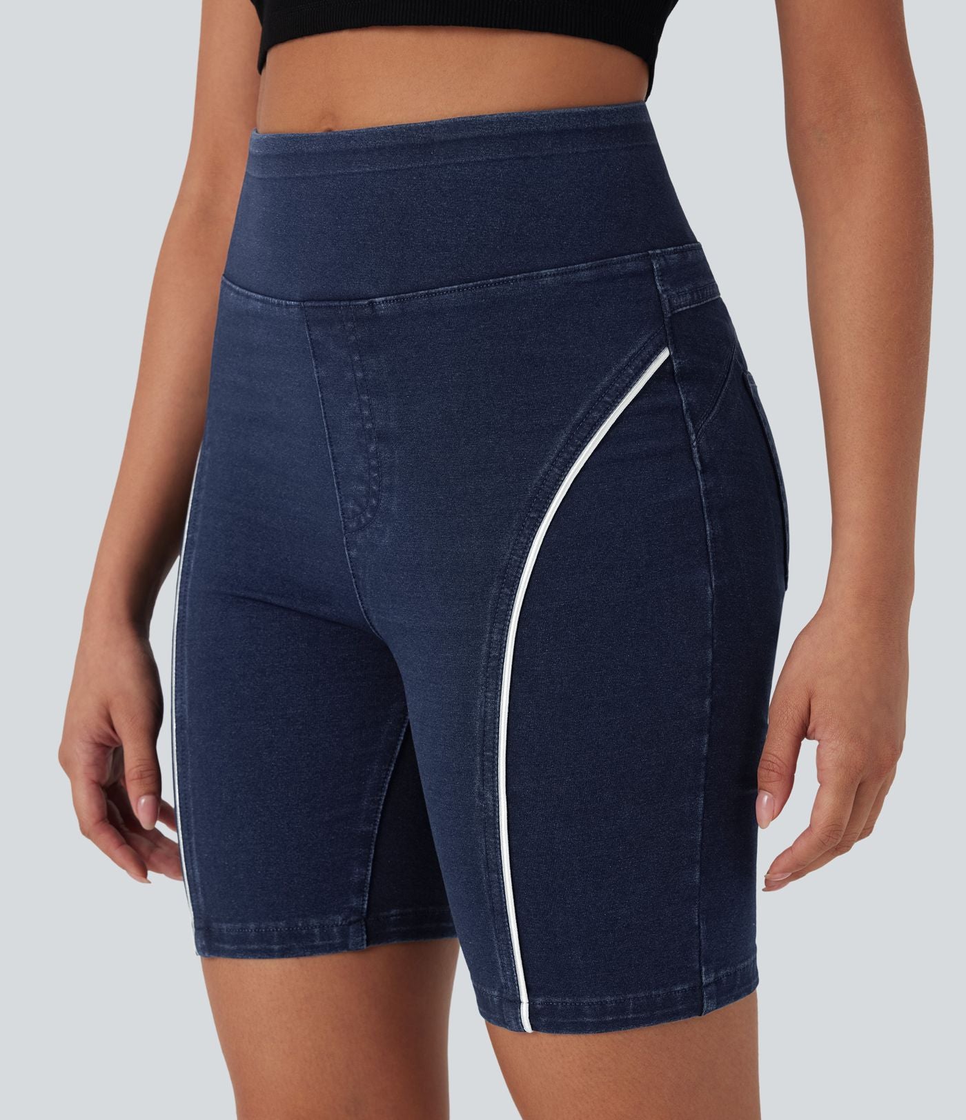 Short casual denim Halara Flex™ tricot extensible taille haute effet push-up froncé avec poches