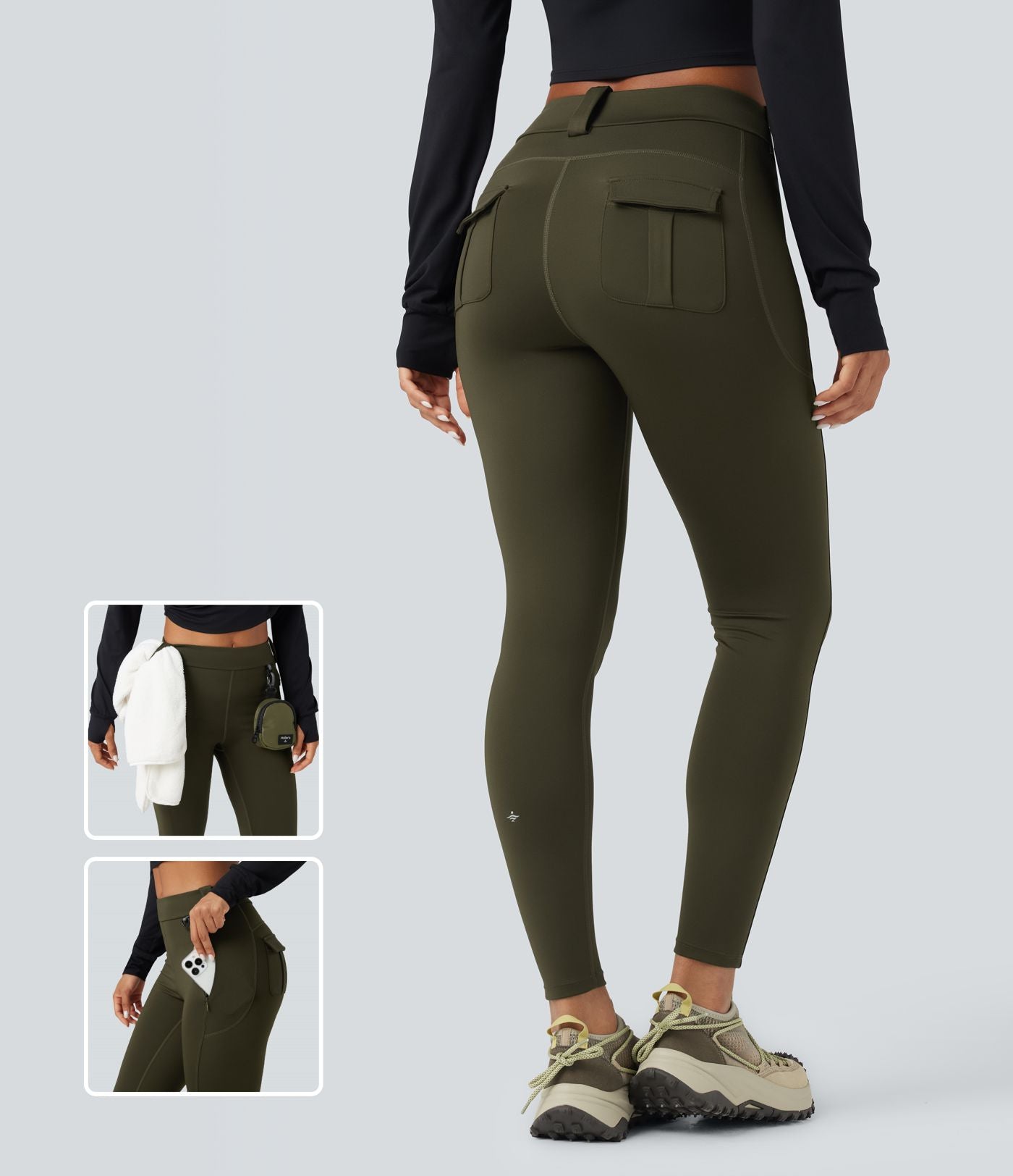 Legging cargo de randonnée résistant à l'usure taille mi-haute avec poches