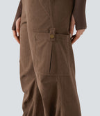 Pantalon jogging cargo velours côtelé coupe droite taille mi-haute avec cordon de serrage et poches