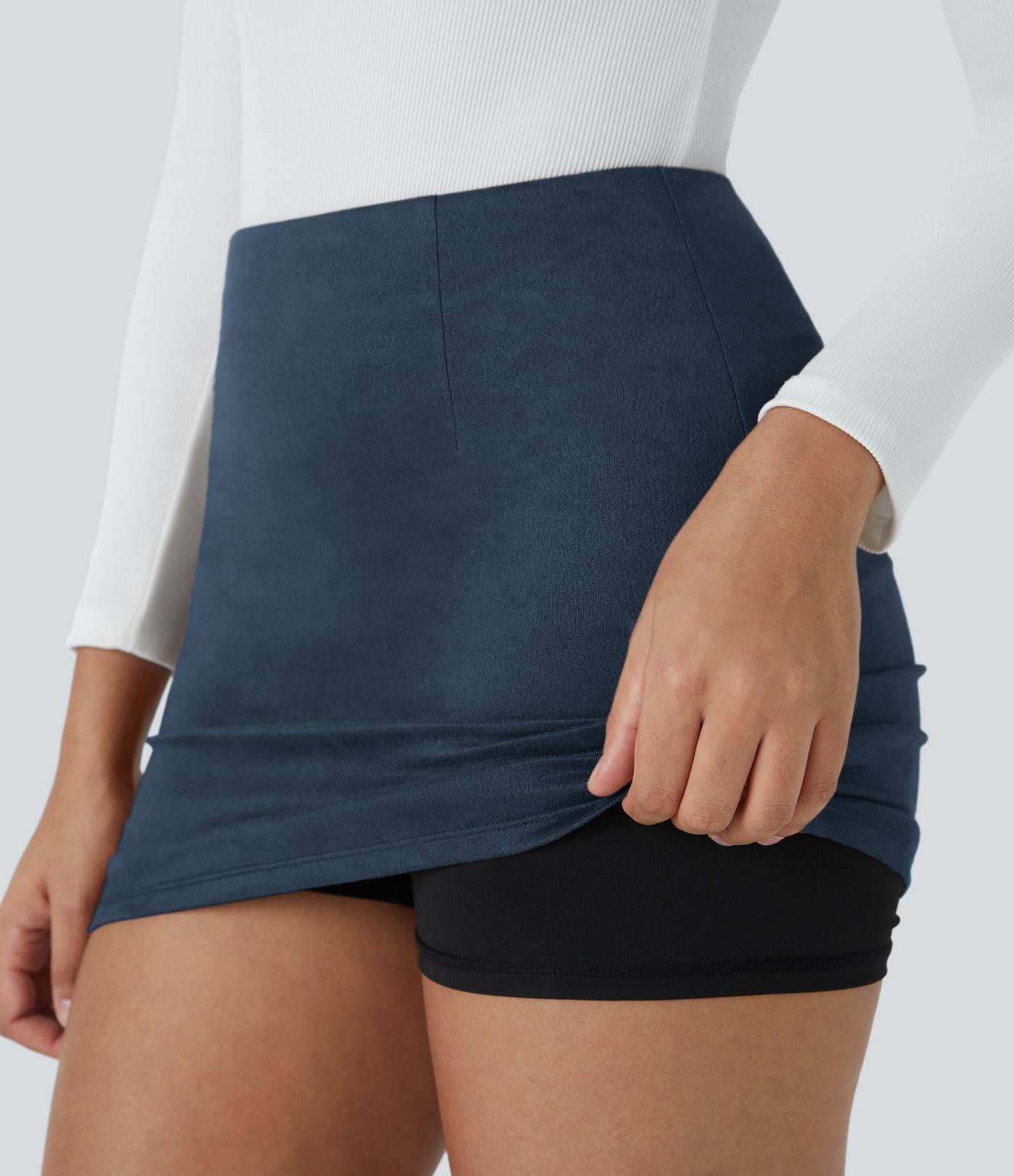 Mini-jupe décontractée 2-en-1 moulante en suédine à taille haute