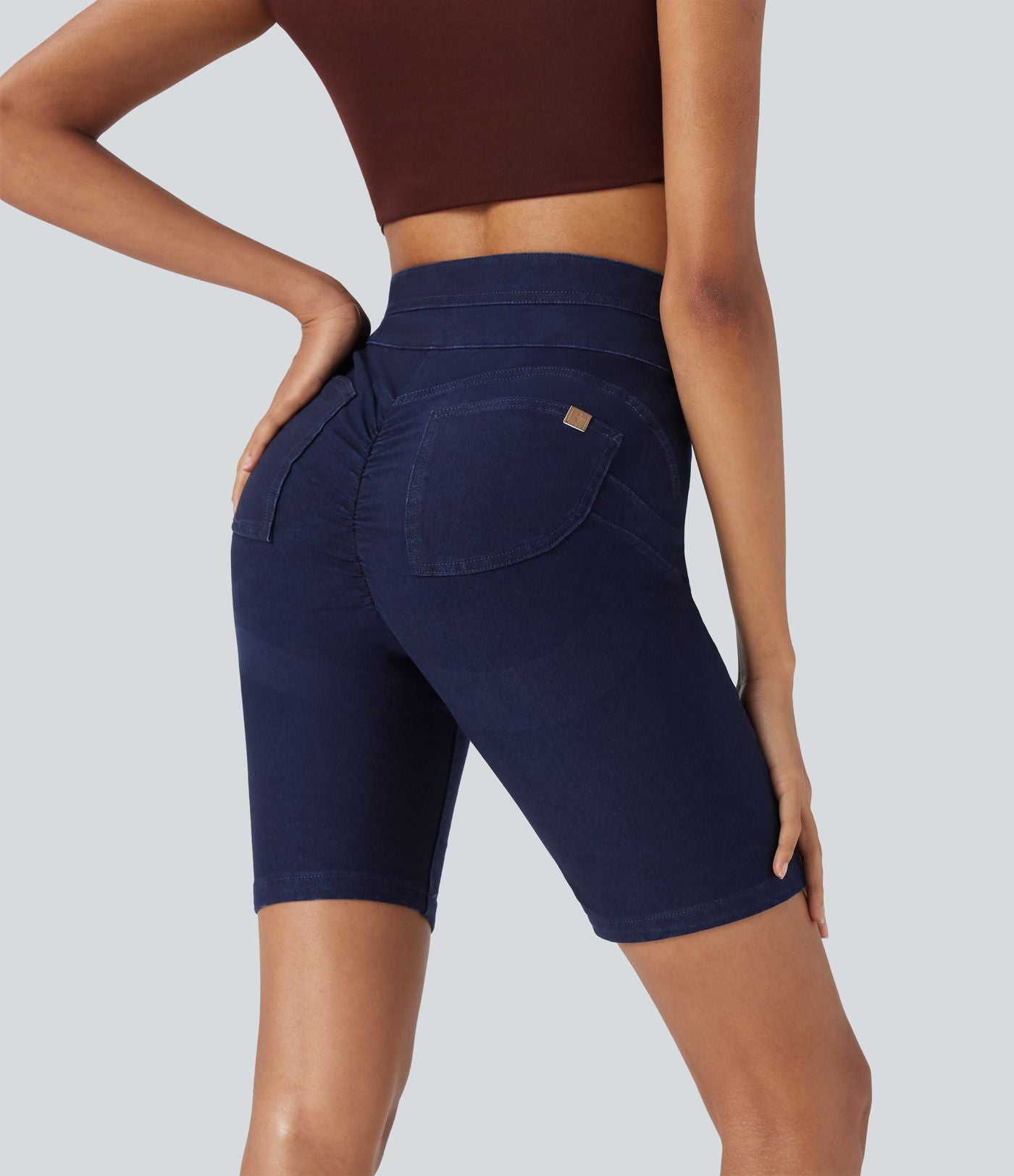 Short cycliste casual denim Halara Flex™ tricot extensible taille haute effet push-up avec poches
