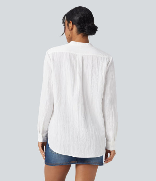 Chemise décontractée manches longues ourlet arrondi avec poche