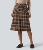 Jupe midi tailleur trapèze taille mi-haute à carreaux tartan, avec poches