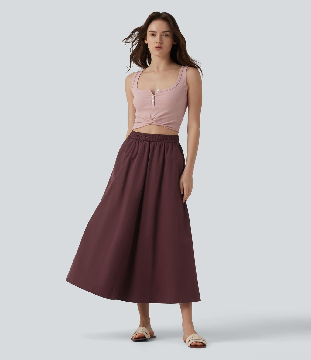 Jupe décontractée midi évasée taille haute avec poches