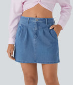 Halara Flex™ jupe patineuse mini taille moyenne en jean extensible avec boutons, fermeture éclair et poches multiples