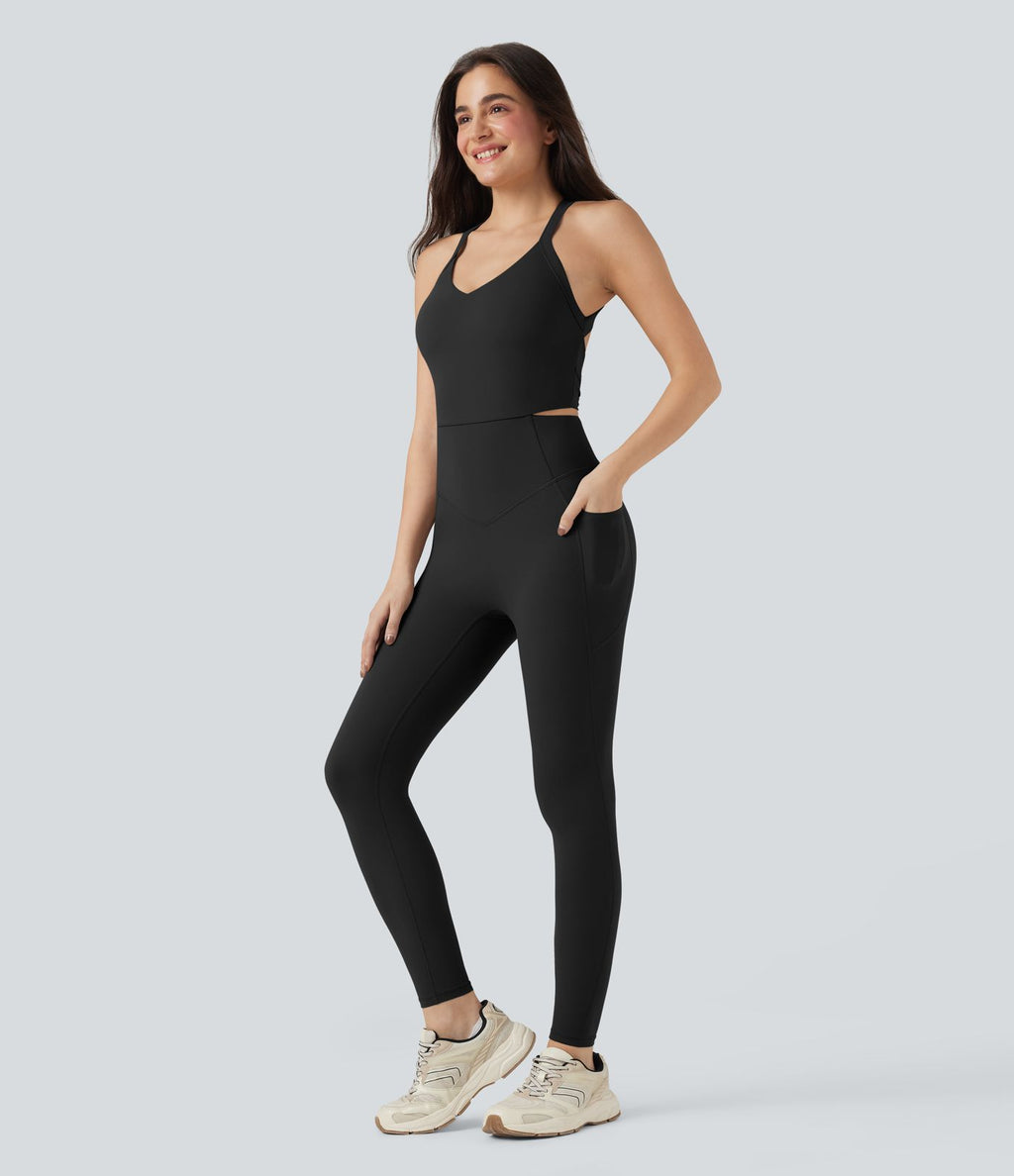 Combinaison-pantalon d'entraînement gainante avec poches - Édition Easy Peasy Halara UltraSculpt™