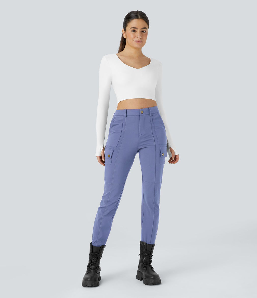 Pantalon cargo ajusté uni taille haute DayStretch avec poches zippées