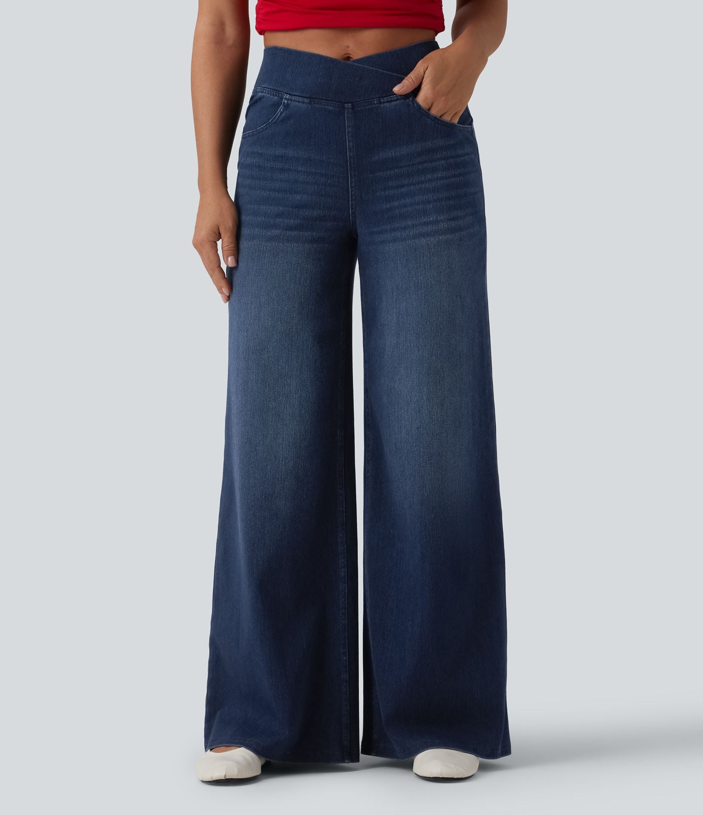 Jean large décontracté Halara Flex™ croisé taille haute avec poches