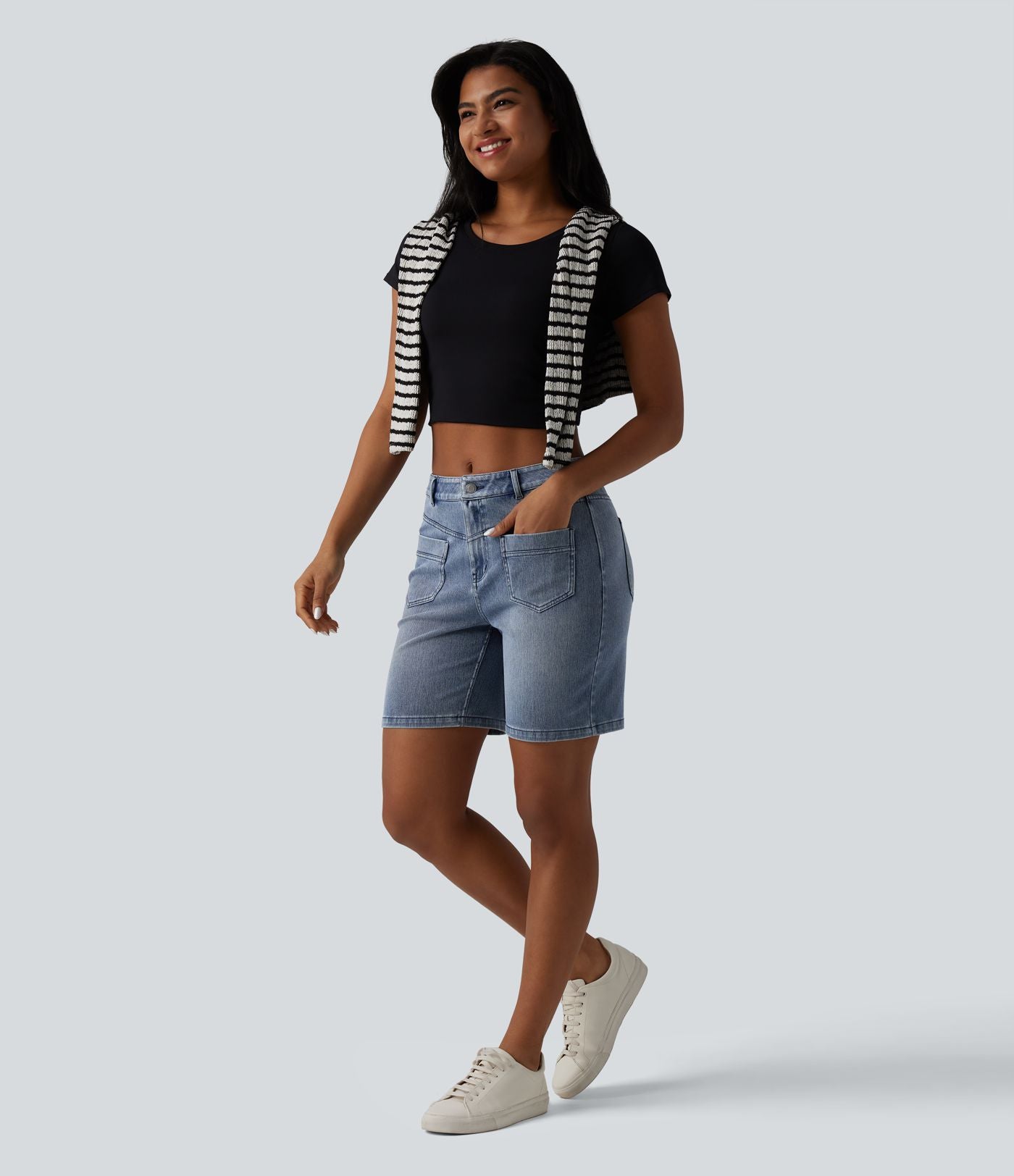 Short denim décontracté Halara Flex™ taille mi-haute 17,5 cm avec poches