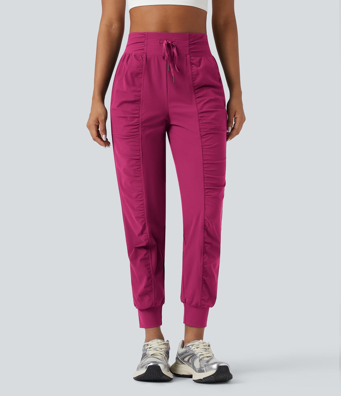 Jogging de danse fuselé froncé séchage rapide effet frais InstantCool taille haute avec cordon de serrage et poches, protection solaire UPF40+