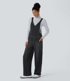 Salopette décontractée Halara Flex™ en denim extensible délavé, col V et poches latérales