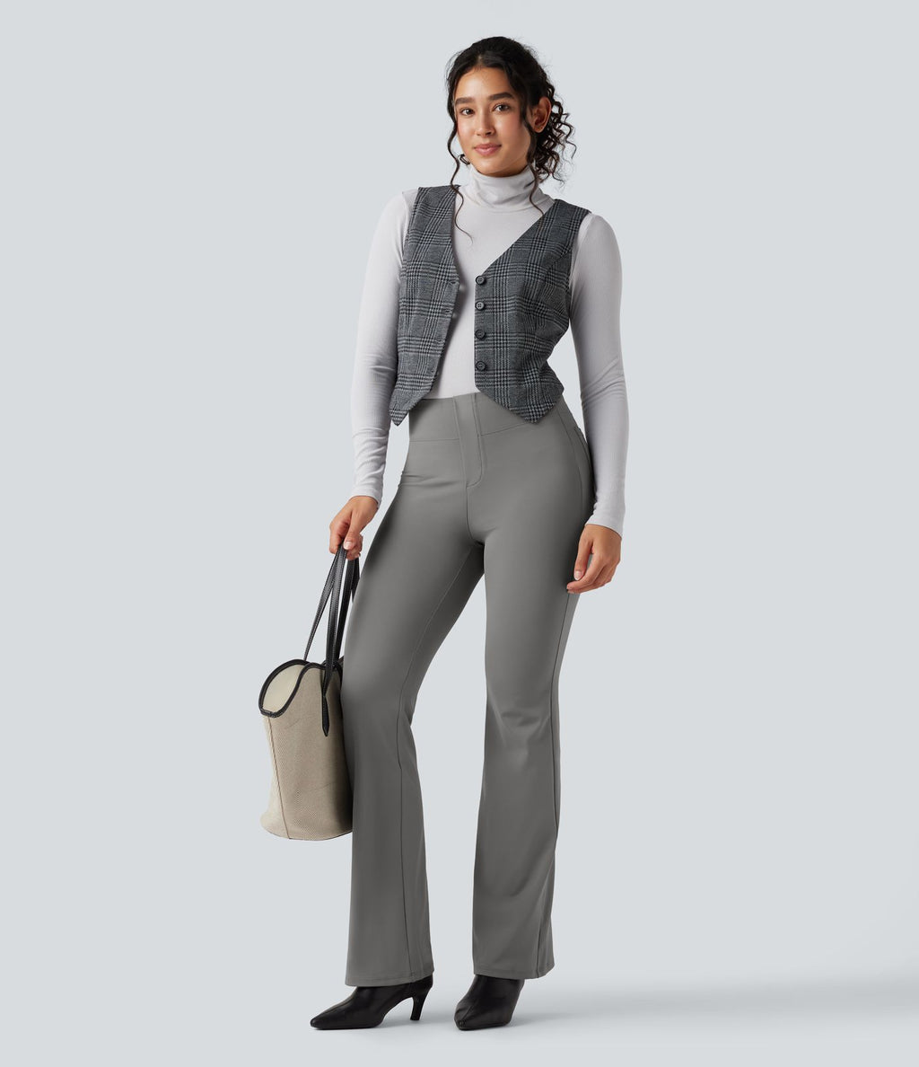 Pantalon tailleur bootcut taille haute ventre plat avec poches