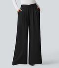 Pantalon tailleur large taille haute croisée avec poches