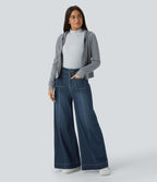 Halara Flex™ Jean large Palazzo et Taille Haute avec Poches Avant en Tricot Extensible Lavé