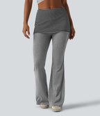 Pantalon évasé casual taille mi-haute à rayures avec ceinture repliable