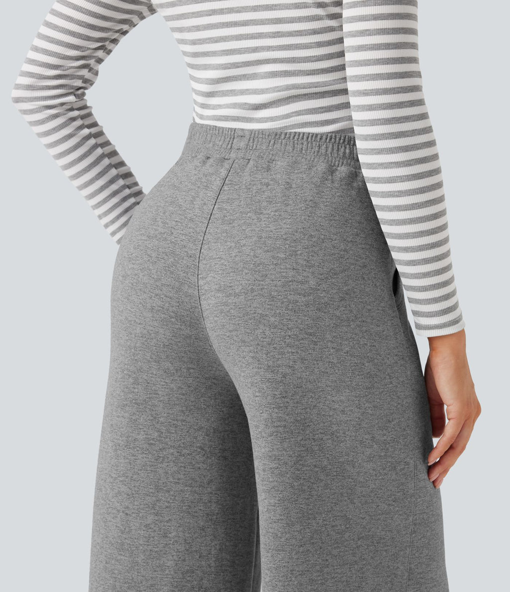 Pantalon baggy polaire taille haute avec poches