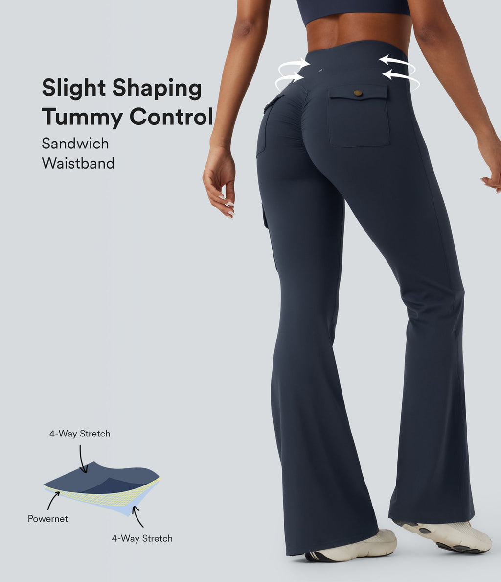 Pantalon évasé d'entraînement gainant froncé taille haute DayStretch avec poches