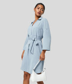 Robe-chemise décontractée à col, manches retroussables et ceinture