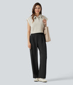 Pantalon tailleur Halara Flex™ à taille mi-haute, coupe droite et froncée, avec poches