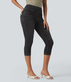 Leggings capri Halara Flex™ en jean extensible tricoté à taille haute et poches