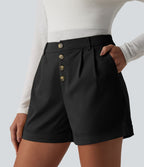 Short chino casual ample coton taille mi-haute à ourlet retroussé avec poches
