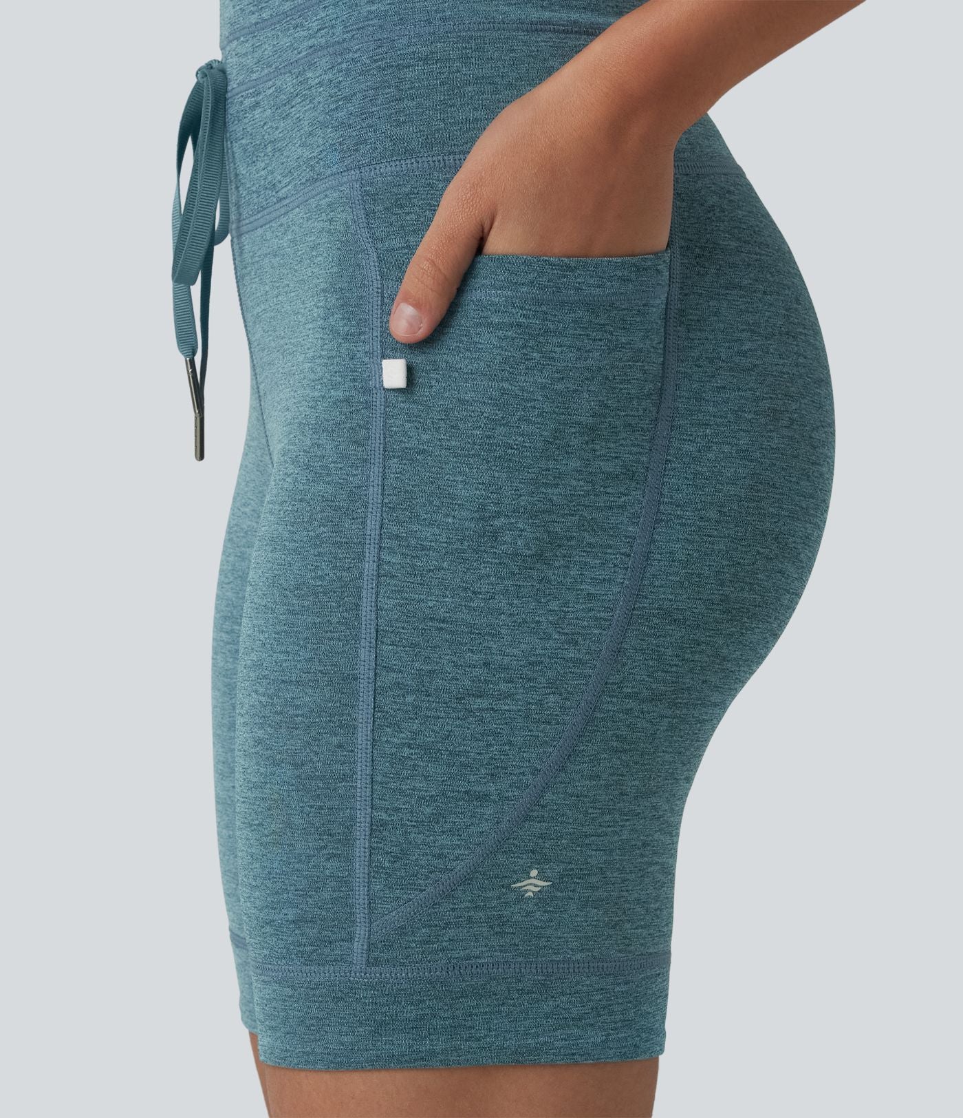 Short cycliste de yoga Halara UltraSculpt™ chiné, taille haute, cordon de serrage, séchage rapide, 17,5 cm, avec poches