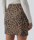 Jupe mini casual 2-en-1 léopard taille haute avec poche — Longueur allongée