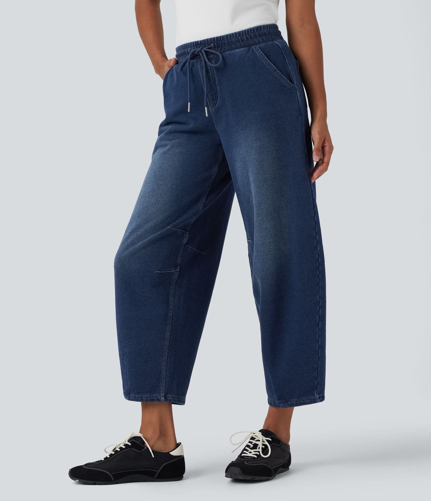 Jean 7/8 jogging molleton français Halara Flex™ taille mi-haute coupe barrel avec cordon et poches