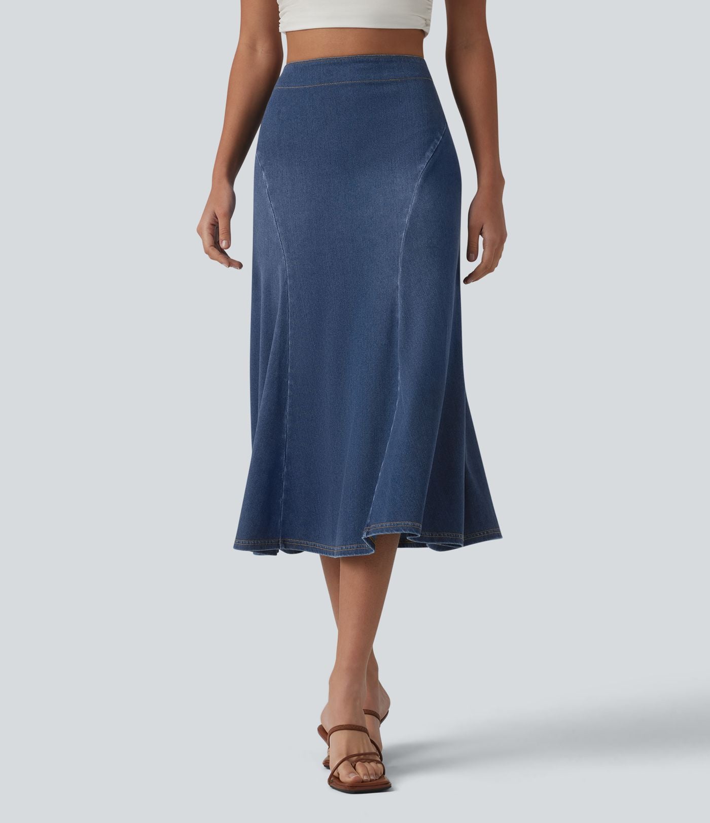 Halara Flex™ Jupe midi sirène drapée en denim lyocell délavé taille haute