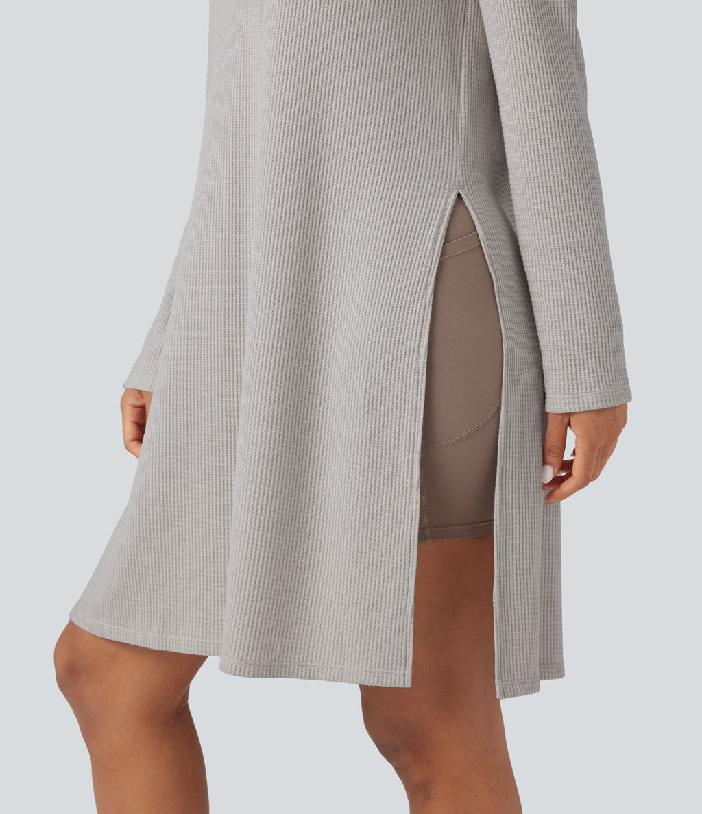 Sweat décontracté long col rond manches longues maille gaufrée