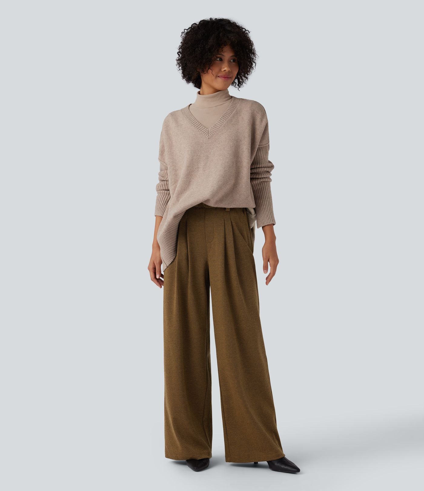 Halara Flex™ Pantalon tailleur baggy pied-de-poule taille haute avec poches