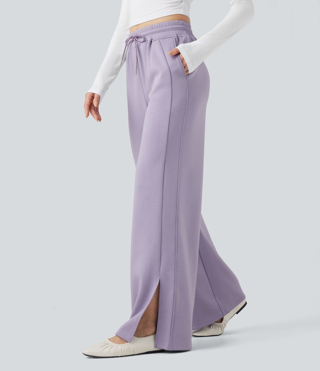 Pantalon décontracté taille haute avec cordon de serrage et poches