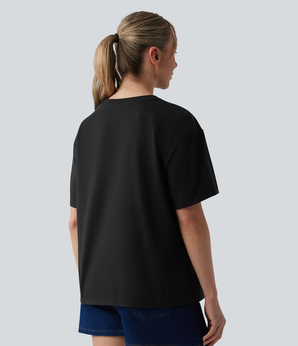 T-shirt casual oversize col rond manches courtes en coton avec poche