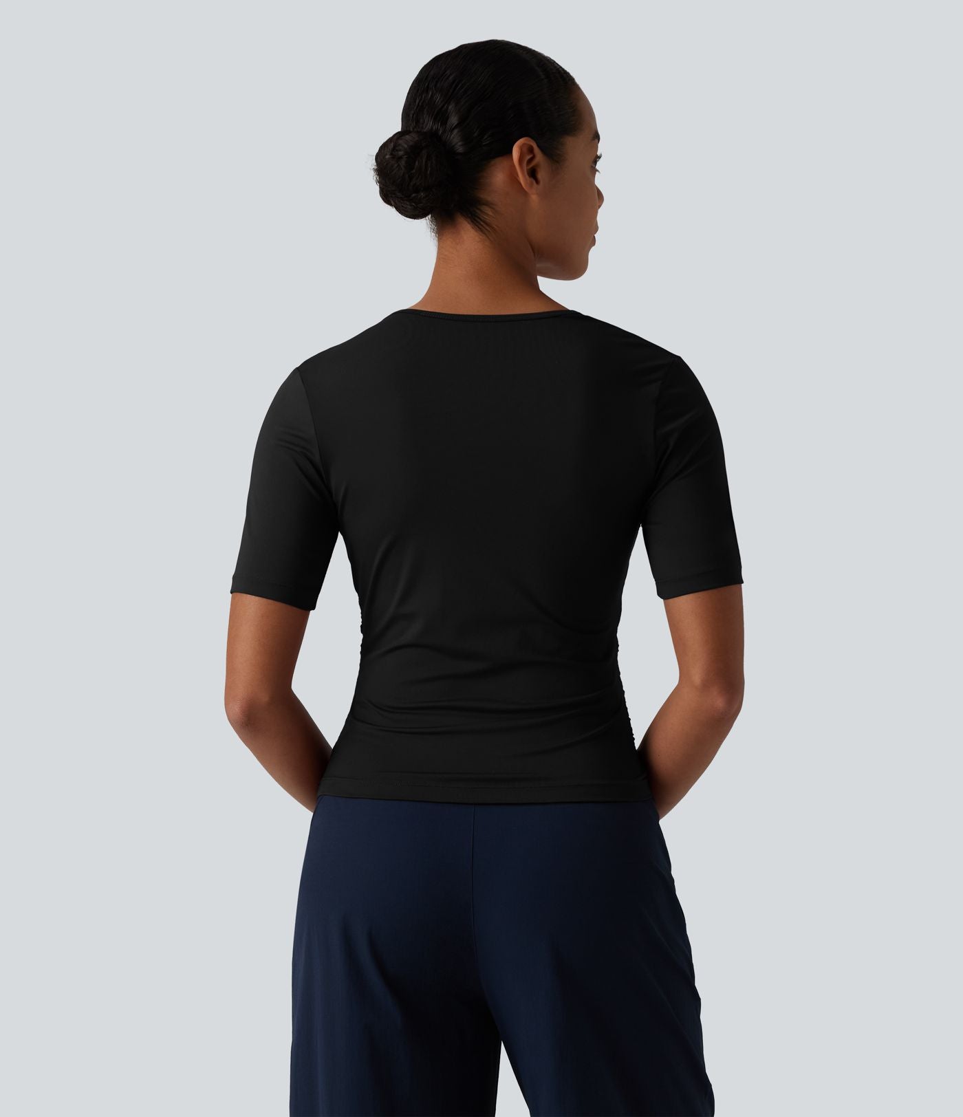 T-shirt décontracté asymétrique manches courtes froncé