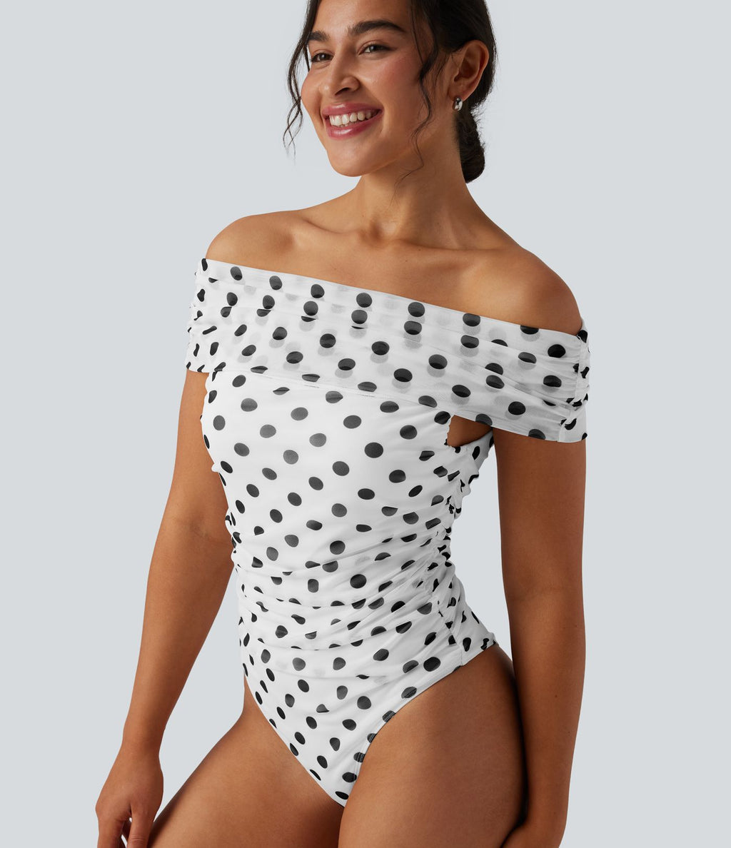 Body décontracté épaules dénudées à pois en mesh