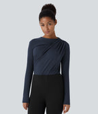 Cowl Neck Ruched Long Sleeve Slim Work Top