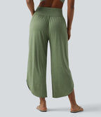 Pantalon décontracté taille haute croisé à ourlet courbe avec poches