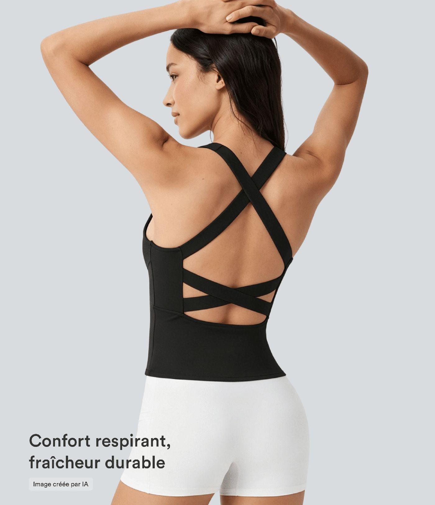 Débardeur de course crop top dos nu col carré bretelles croisées Softlyzero™ Airy Cool Touch - longueur rallongée - UPF50+