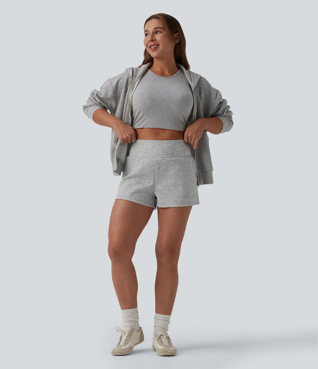 Short sweat décontracté 2 en 1 taille haute ventre plat 7,5 cm avec poches