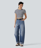 Jean barrel leg Halara Flex™ taille mi-haute, à revers avec poches