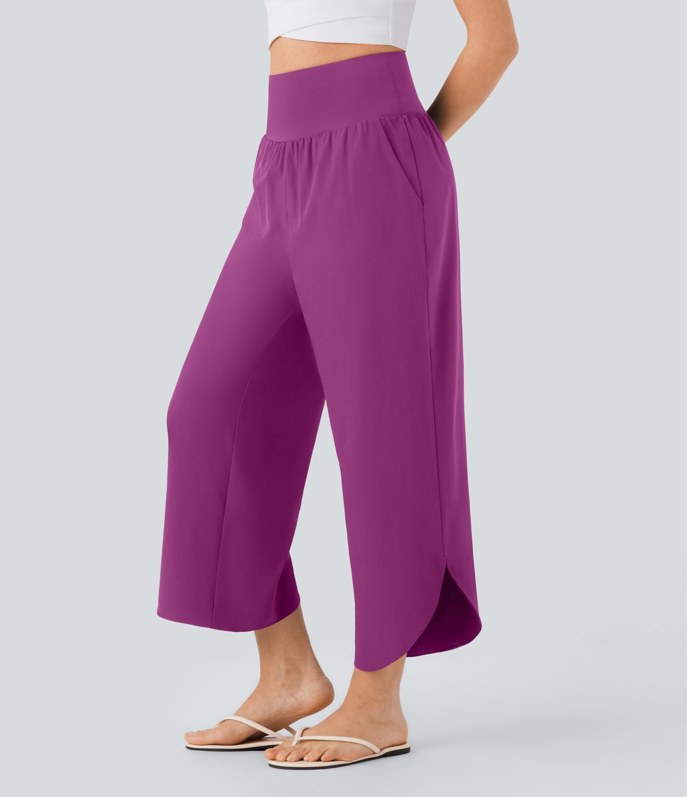 Pantalon fluide resort Breezeful™ à séchage rapide, coupe fendue et effet ventre plat