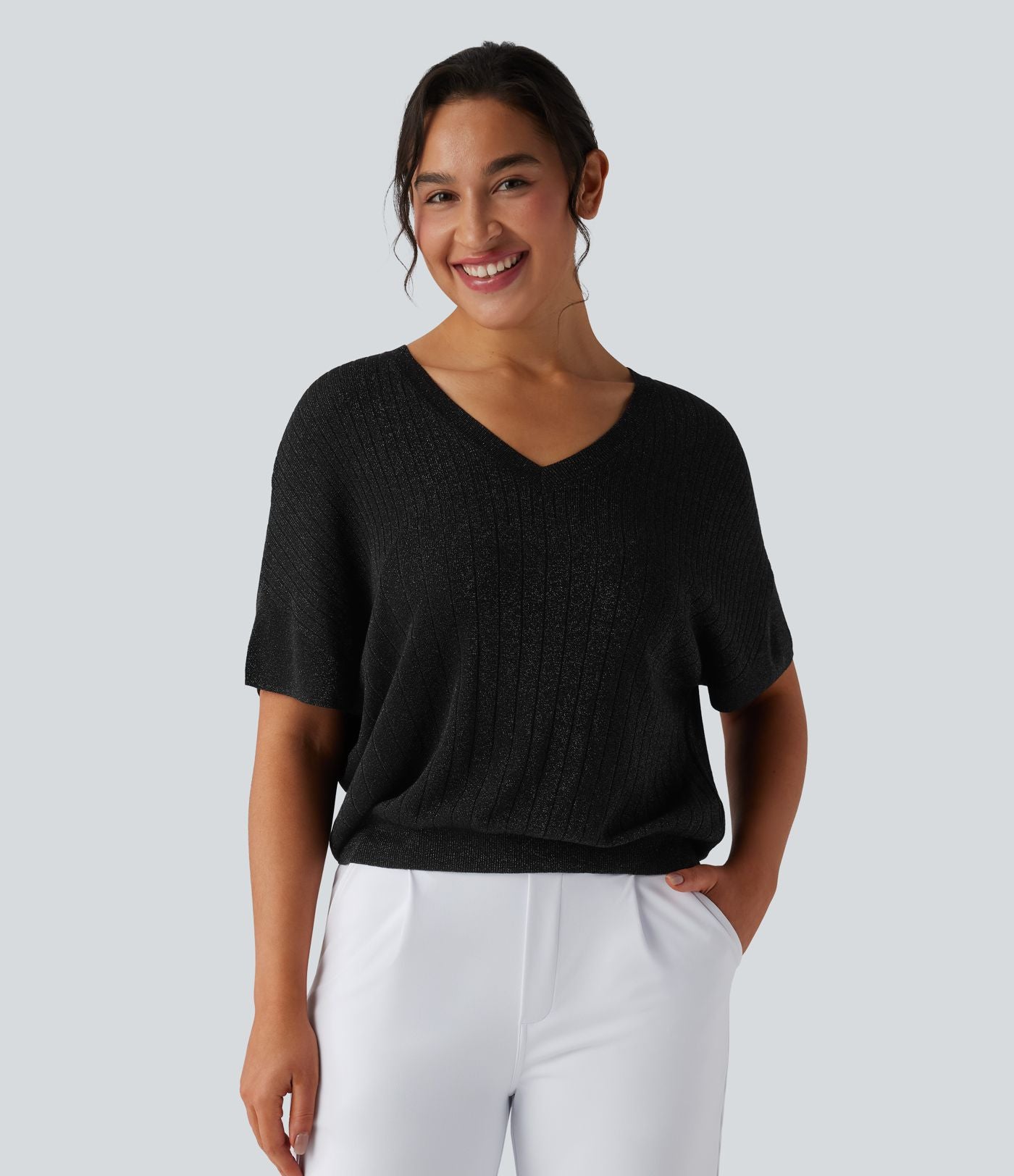 Pull de travail col V manches courtes
