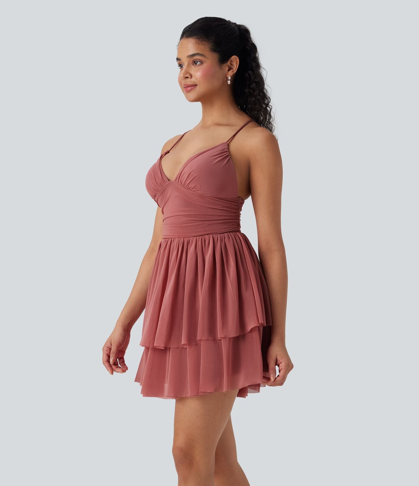 Robe Soirée Mini Superpositions en Maille avec Dos Nu Croisé Lacets