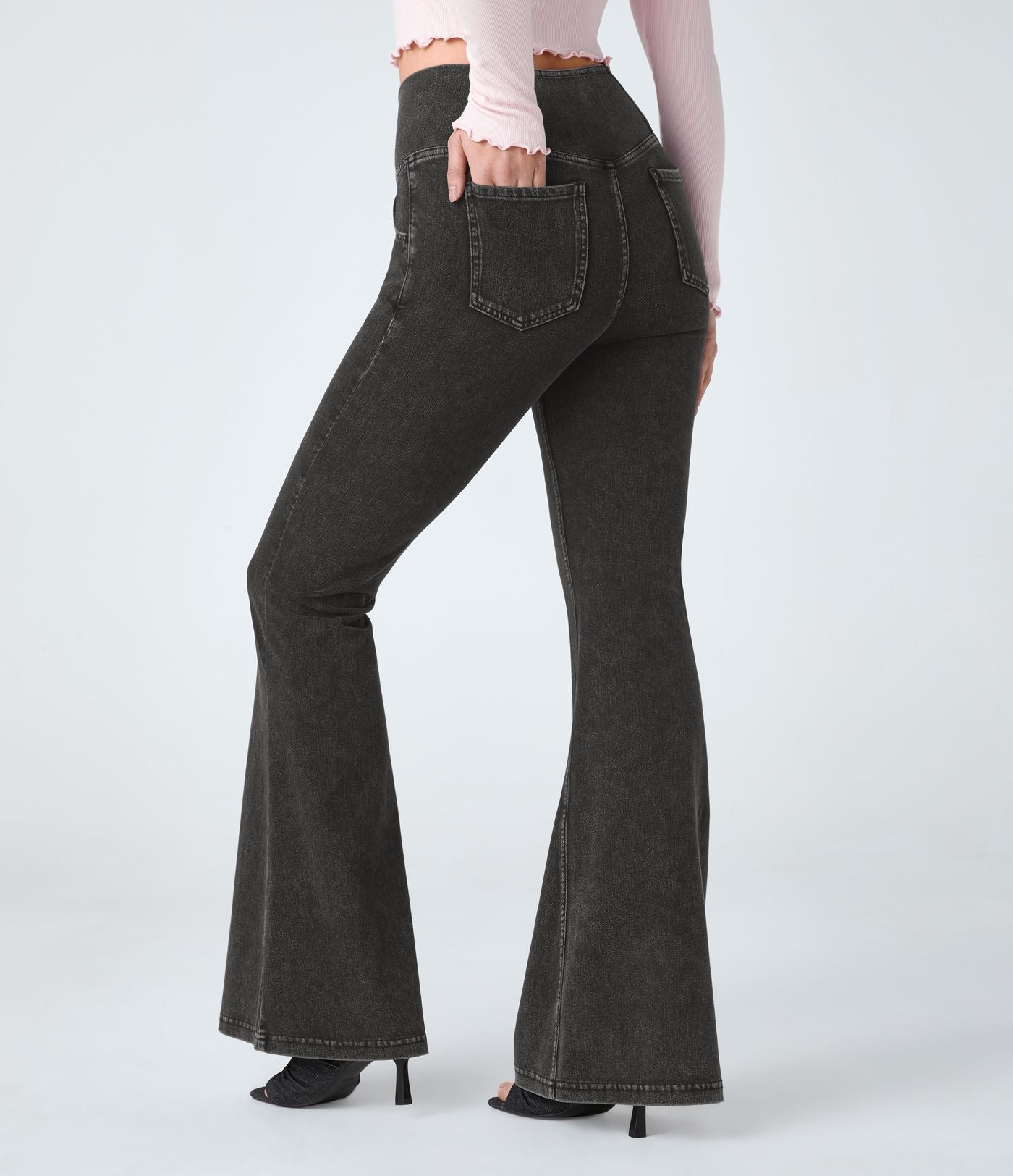 Jean super évasé Halara Flex™ décontracté maille denim extensible délavée effet frais InstantCool taille haute poches croisées
