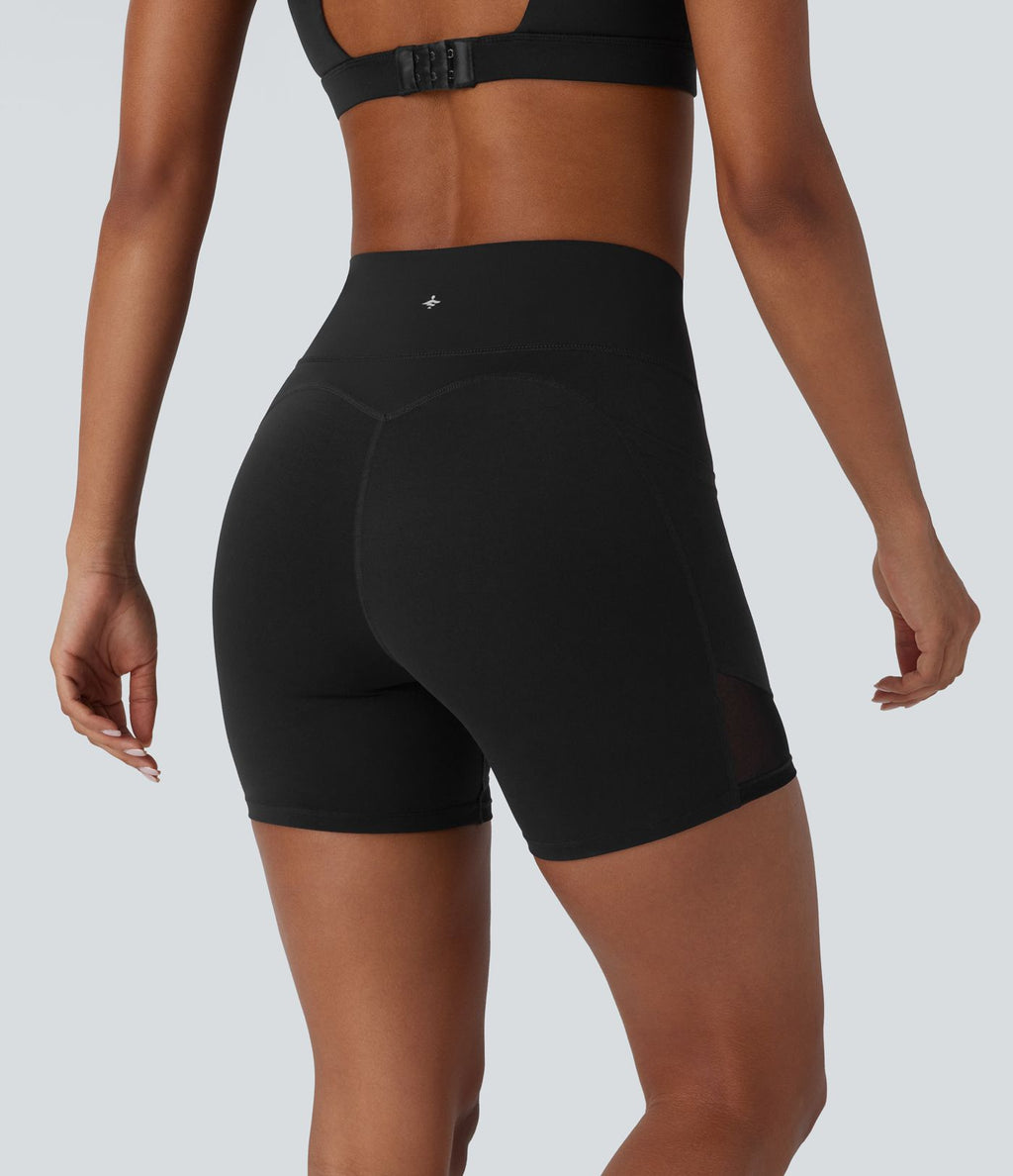 Short cycliste 12,5 cm d'entraînement gainant taille haute avec empiècements résille contrastés et poches Halara UltraSculpt™