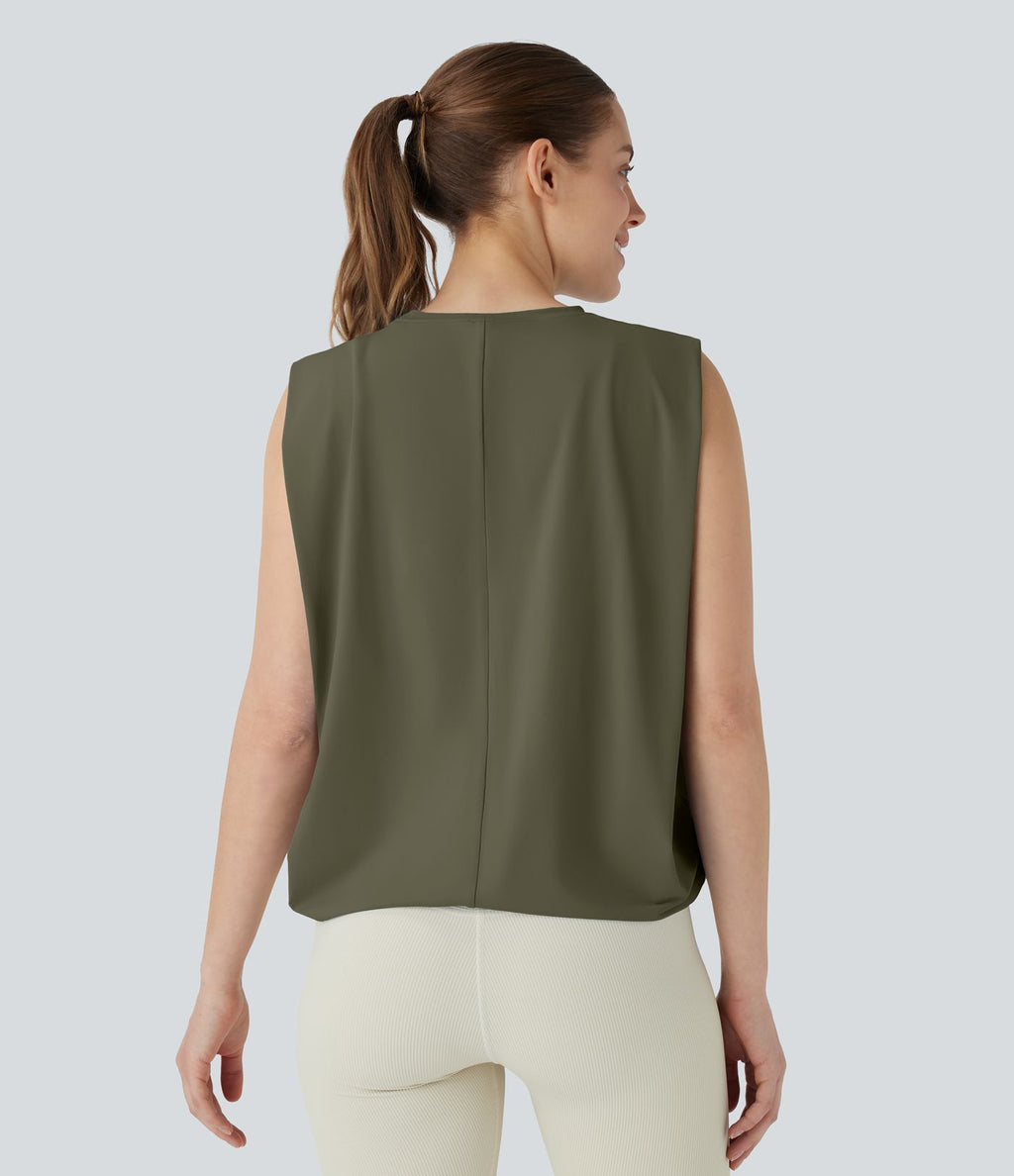 Débardeur de yoga col rond froncé, tissu rafraîchissant - Protection UPF50+